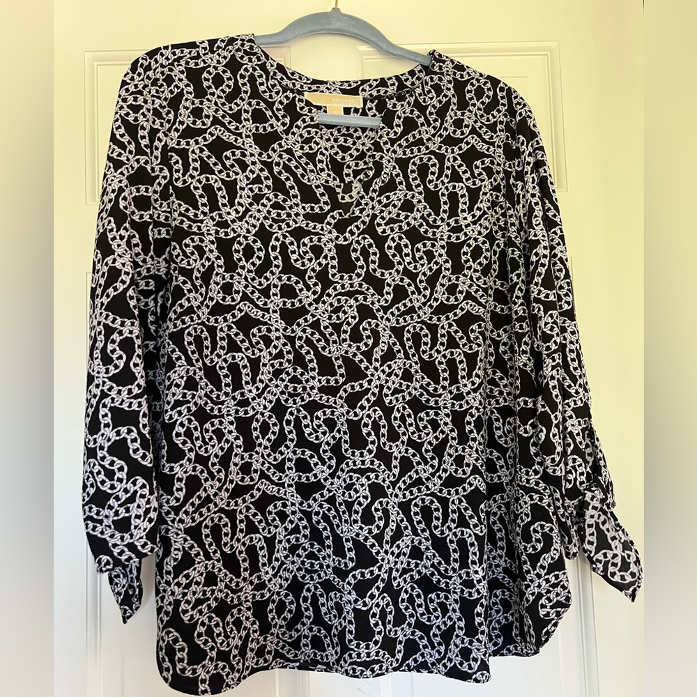 Michael Kors Black and White Chain Design Blouse